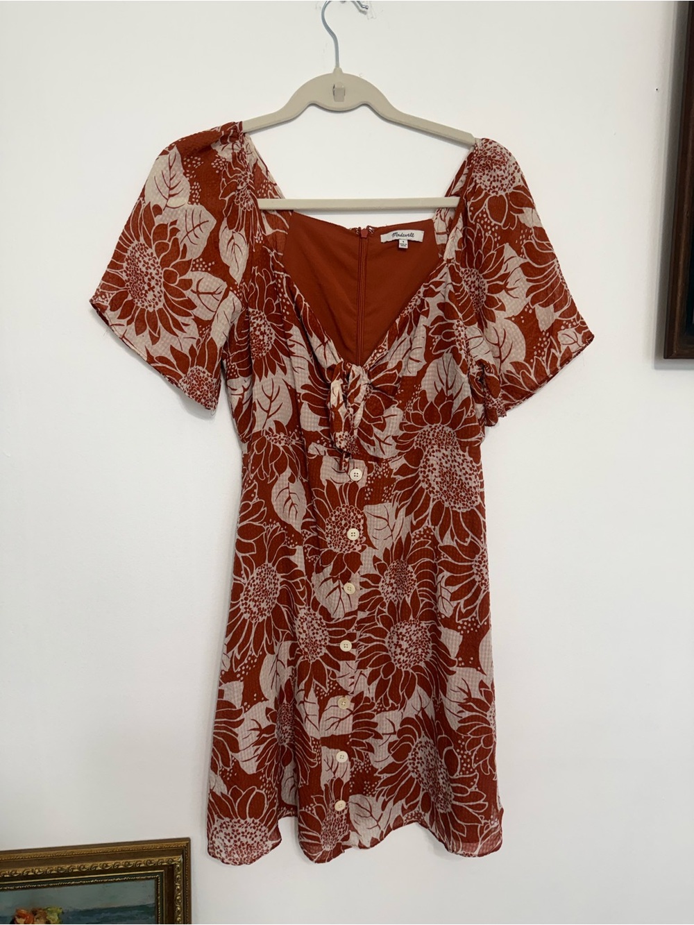 Madewell 100% silk Rust Floral Button Mini Dress